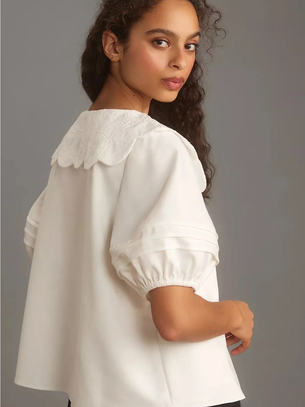 Anthropologie Mare Mare Puff-Sleeve Collared Linen Blouse
